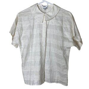 Ramsay of Dublin Irish Linen Blouse Sz 6 Peter Pan Collar Lace Vintage Ivory